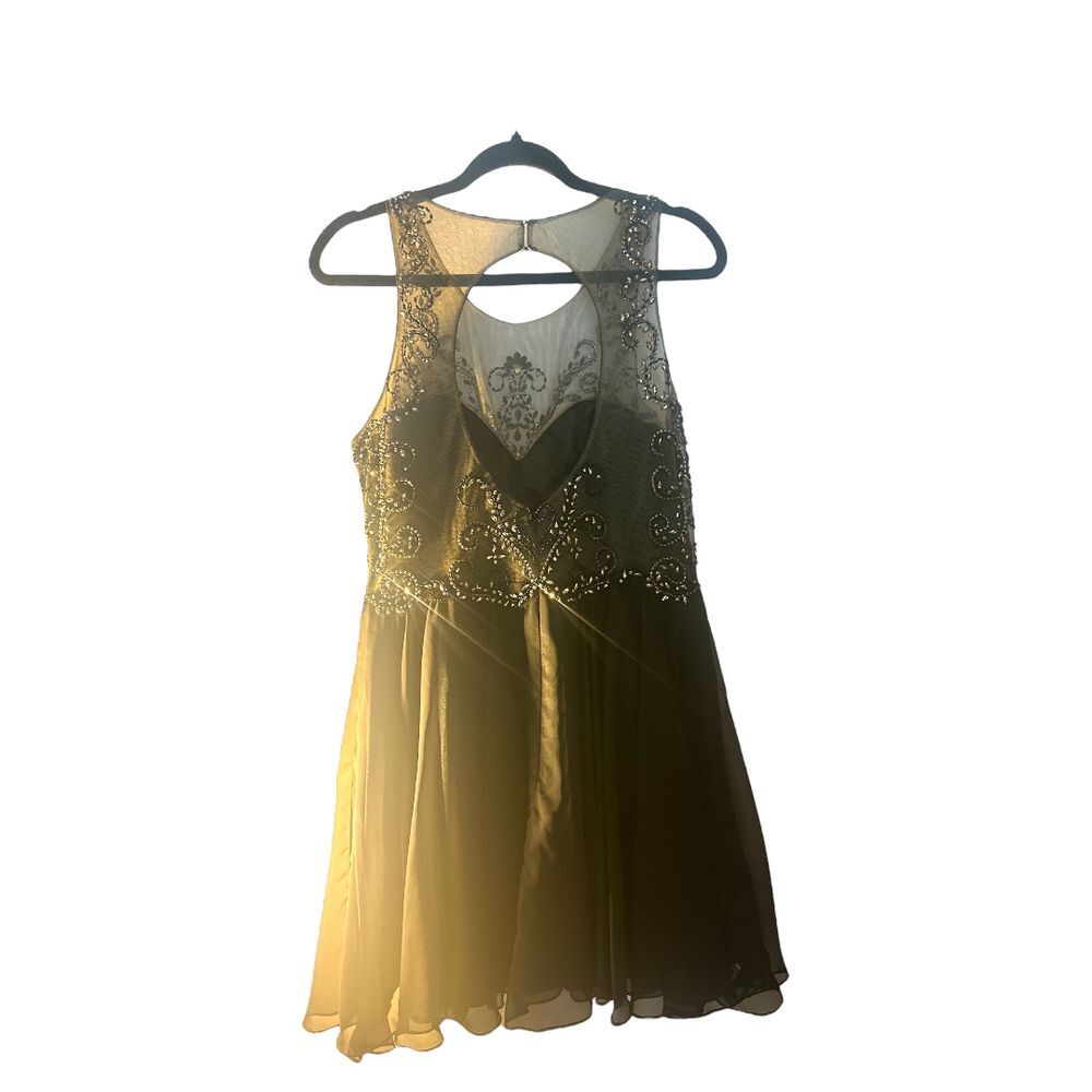Alyce Paris Black Beaded Mesh Bodice Cocktail Dress Short Chiffon Dress Size 14 - Picture 6 of 10